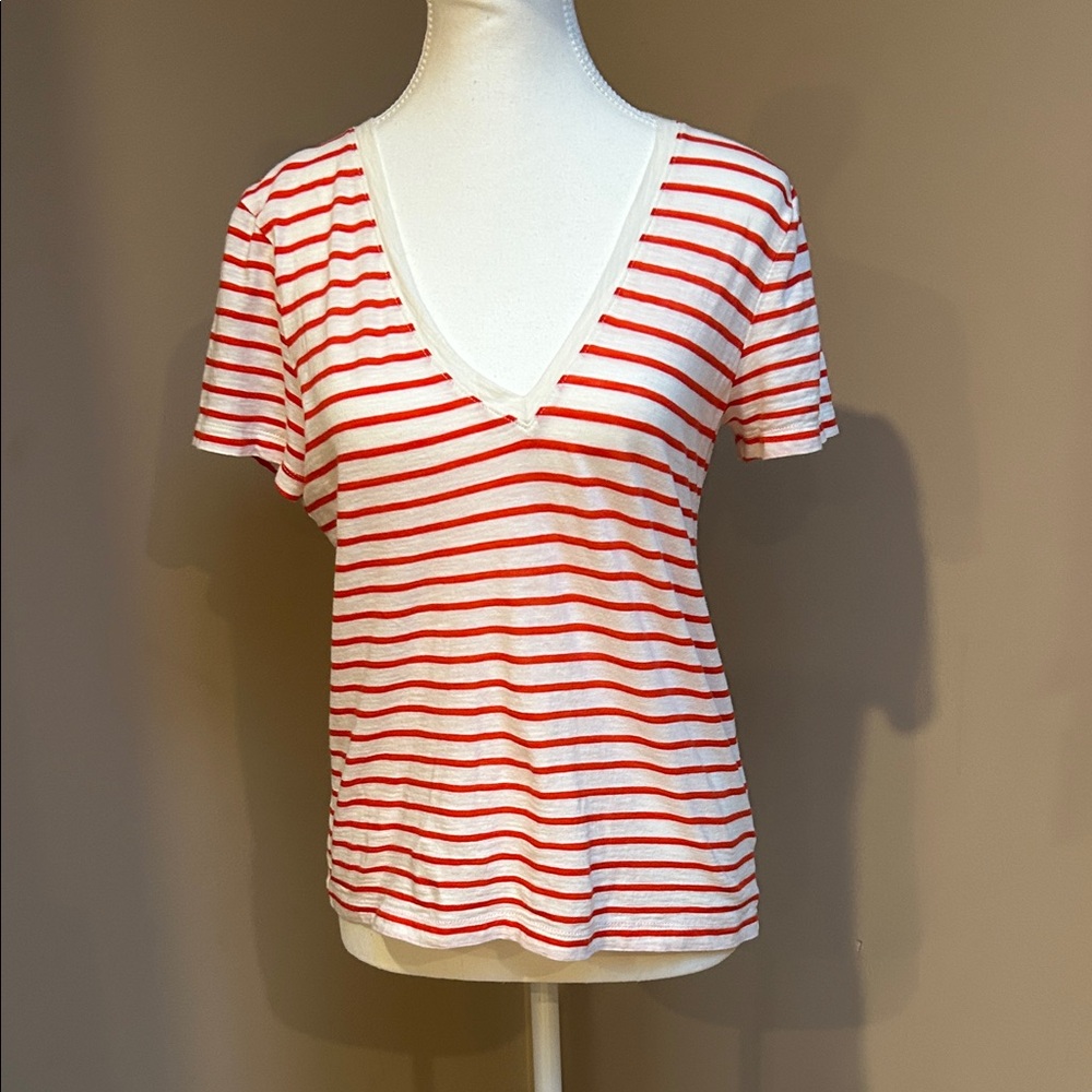 Madewell Striped V-Neck Tee in Red and White